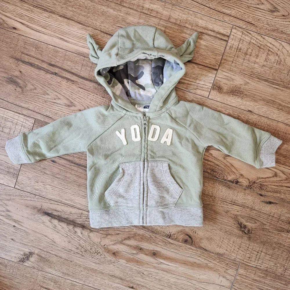 Baby Gap Star Wars Yoda Hoodie Size 3-6 months Desert Sage Green NWOT